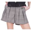 Pleated Elastic Back Short - Plaid