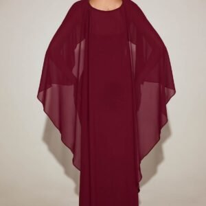 Alternative view of Sheer Chiffon Draped Cape in Wine Red