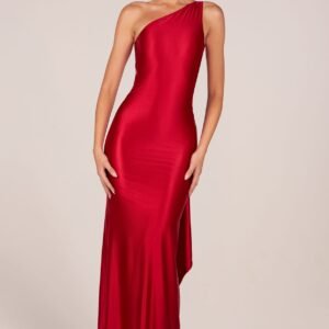 Asymmetric Tie-Back Gown in Rose Red