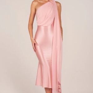 Scarf-Detail Midaxi Dress in Blush Pink