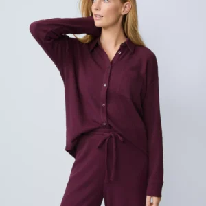 Waffle Button Down Lounge Top