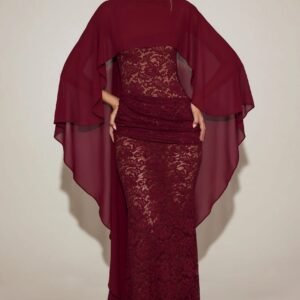 Sheer Chiffon Draped Cape in Wine Red
