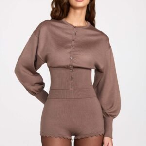 Knit Long-Sleeve Cardigan in Mocha